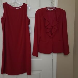 Nwt Nygard Collection Red Sleeveless Dress and Ruffled Blazer Set